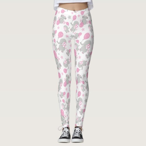 Pattern Of Elephants Cute Elephants _ Pink Gray Leggings