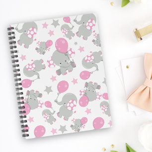 Pattern Of Elephants, Cute Elephants - Pink Gray Notebook