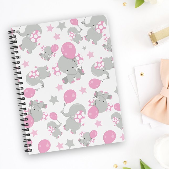 Pattern Of Elephants, Cute Elephants - Pink Gray Notebook (Creator Uploaded)