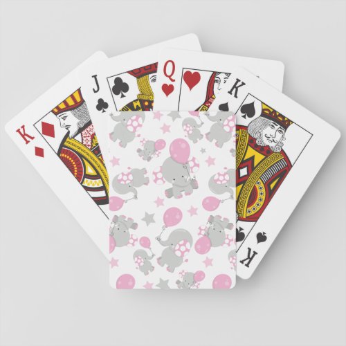 Pattern Of Elephants Cute Elephants _ Pink Gray Playing Cards