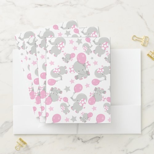 Pattern Of Elephants Cute Elephants _ Pink Gray Pocket Folder