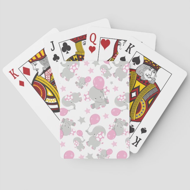 Pattern Of Elephants, Cute Elephants - Pink Gray Poker Cards (Back)