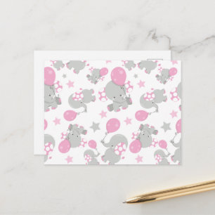 Pattern Of Elephants, Cute Elephants - Pink Gray Postcard