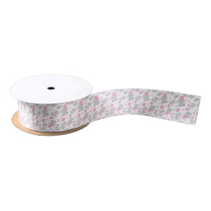 Pattern Of Elephants, Cute Elephants - Pink Gray Satin Ribbon