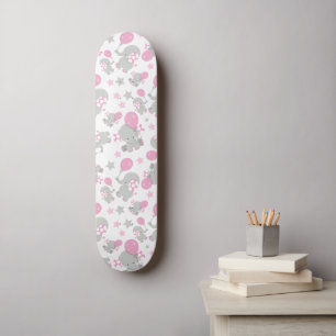 Pattern Of Elephants, Cute Elephants - Pink Gray Skateboard