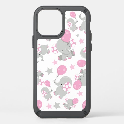 Pattern Of Elephants Cute Elephants _ Pink Gray Speck iPhone 12 Case