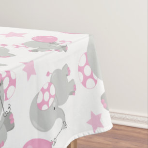 Pattern Of Elephants, Cute Elephants - Pink Gray Tablecloth