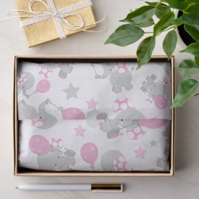 Pattern Of Elephants, Cute Elephants - Pink Gray Tissue Paper (Gift)