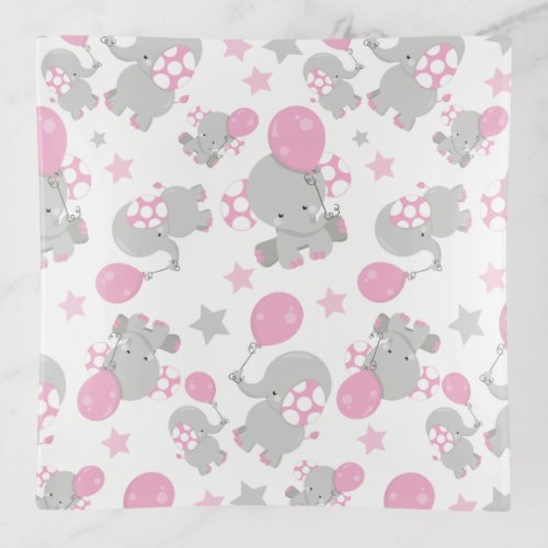Pattern Of Elephants Cute Elephants _ Pink Gray Trinket Tray