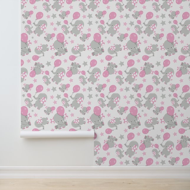 Pattern Of Elephants, Cute Elephants - Pink Gray Wallpaper (Application)