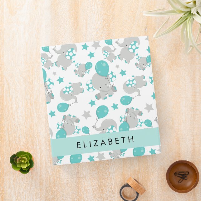 Pattern Of Elephants, Cute Elephants, Your Name 3 Ring Binder (In Situ)