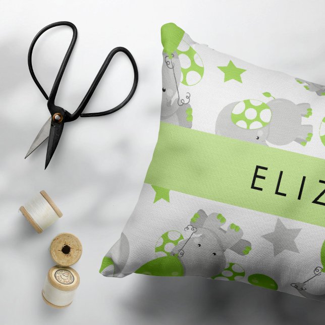 Pattern Of Elephants, Cute Elephants, Your Name Accent Pillow (Creator Uploaded)