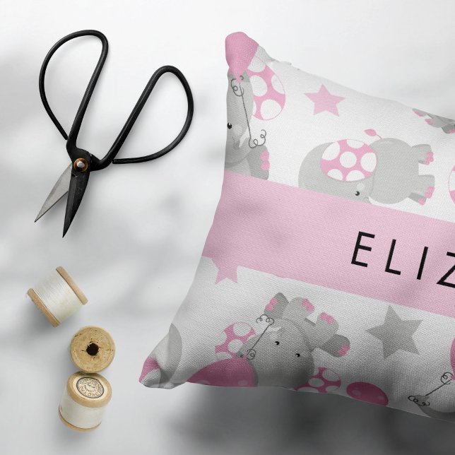 Pattern Of Elephants, Cute Elephants, Your Name Accent Pillow (Creator Uploaded)