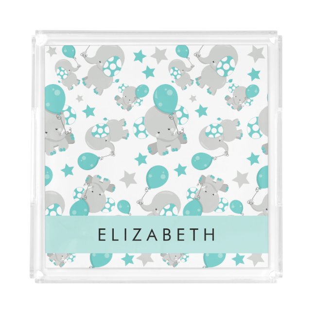 Pattern Of Elephants, Cute Elephants, Your Name Acrylic Tray (Front)