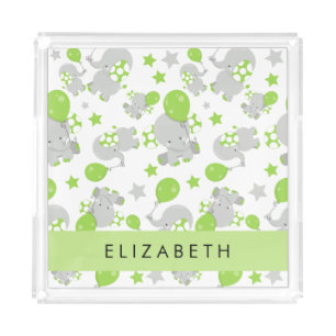 Pattern Of Elephants, Cute Elephants, Your Name Acrylic Tray