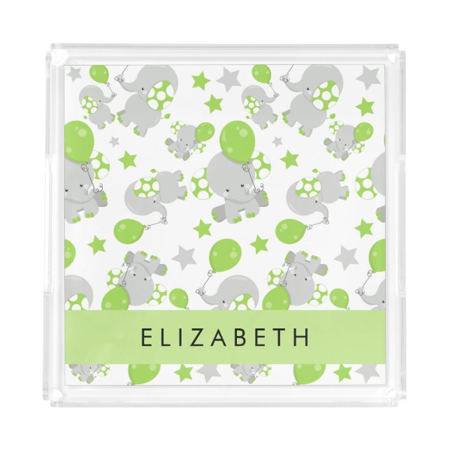 Pattern Of Elephants, Cute Elephants, Your Name Acrylic Tray (Front)