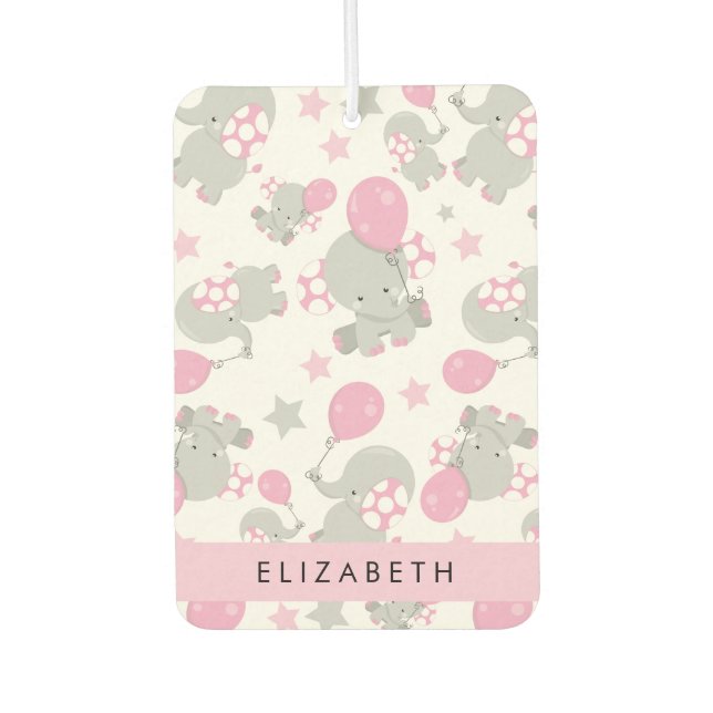 Pattern Of Elephants, Cute Elephants, Your Name Air Freshener (Front)