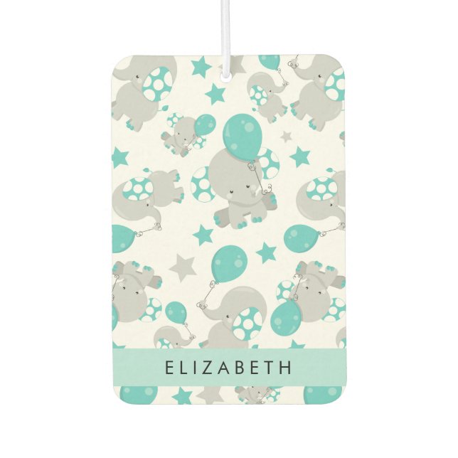Pattern Of Elephants, Cute Elephants, Your Name Air Freshener (Front)