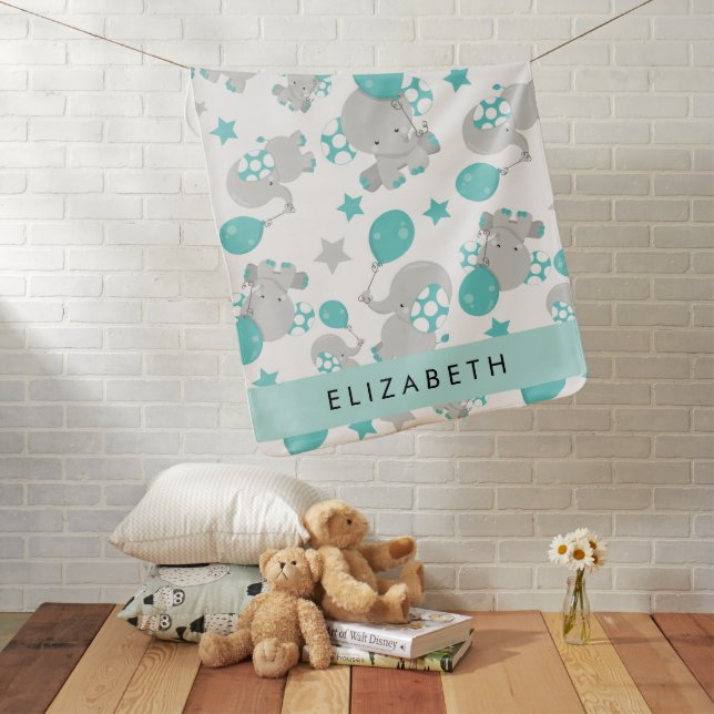 Pattern Of Elephants, Cute Elephants, Your Name Baby Blanket (In Situ)
