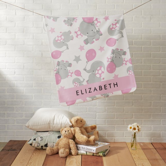 Pattern Of Elephants, Cute Elephants, Your Name Baby Blanket (In Situ)