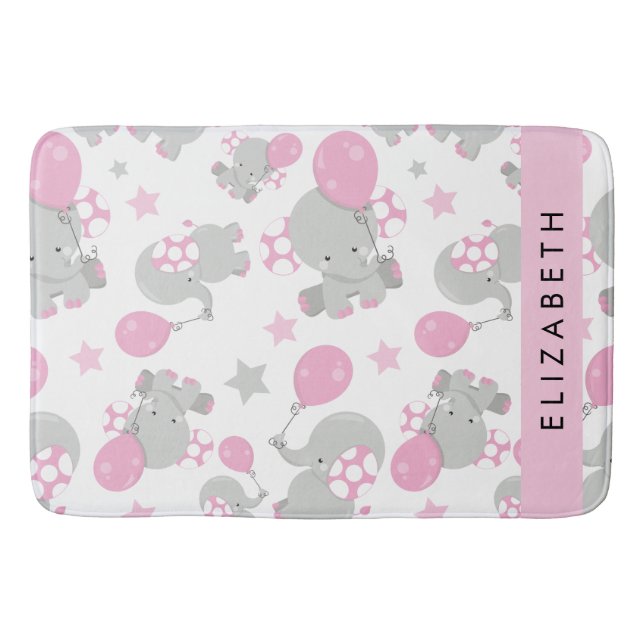Pattern Of Elephants, Cute Elephants, Your Name Bath Mat (Front)