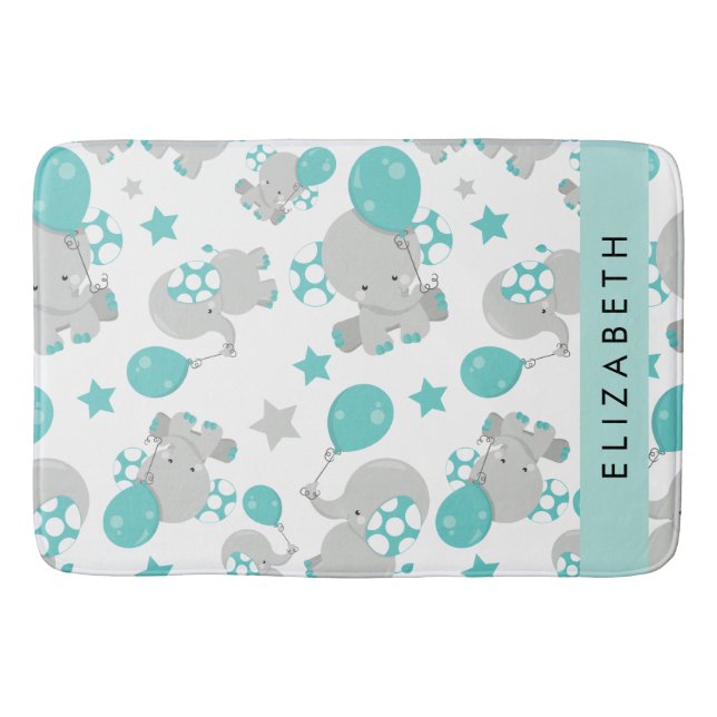 Pattern Of Elephants, Cute Elephants, Your Name Bath Mat (Front)