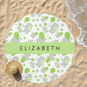 Pattern Of Elephants, Cute Elephants, Your Name Beach Towel