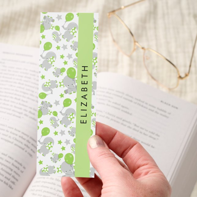 Pattern Of Elephants, Cute Elephants, Your Name Bookmarks (Hand)