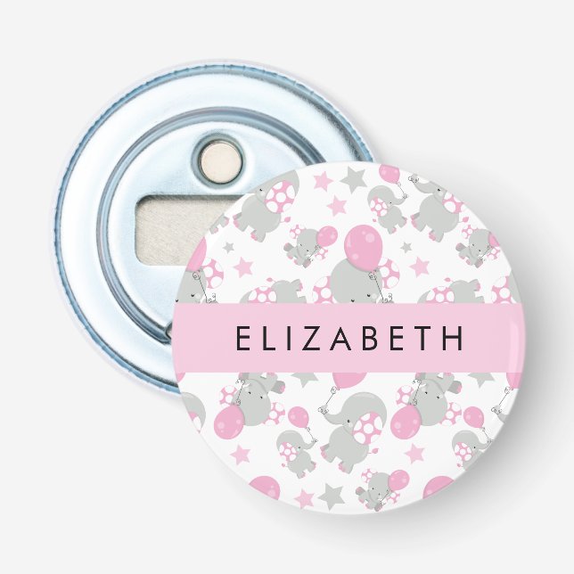 Pattern Of Elephants, Cute Elephants, Your Name Bottle Opener (Front)