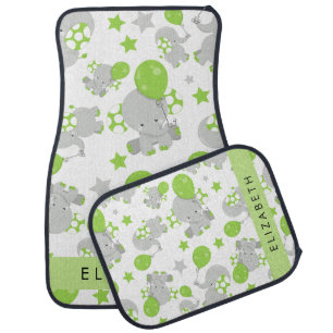 Pattern Of Elephants, Cute Elephants, Your Name Car Floor Mat