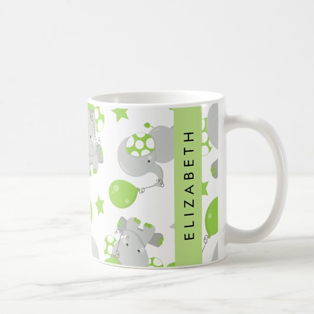 Pattern Of Elephants, Cute Elephants, Your Name Coffee Mug (Right)