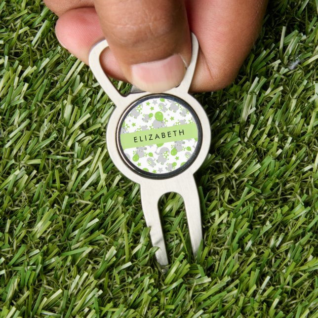 Pattern Of Elephants, Cute Elephants, Your Name Divot Tool (Insitu 1)