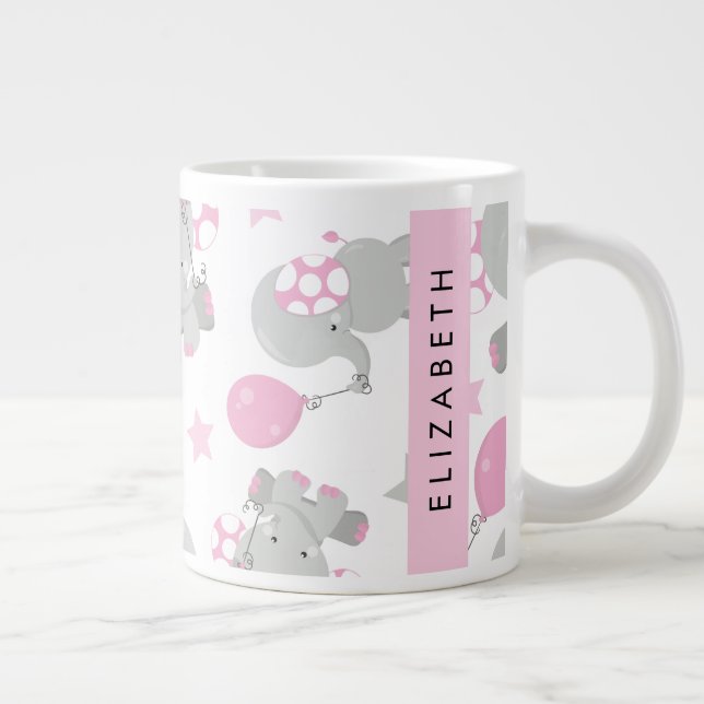 Pattern Of Elephants, Cute Elephants, Your Name Giant Coffee Mug (Right)