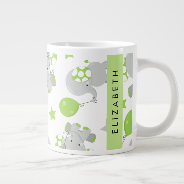 Pattern Of Elephants, Cute Elephants, Your Name Giant Coffee Mug (Right)
