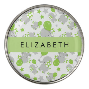 Pattern Of Elephants, Cute Elephants, Your Name Golf Ball Marker