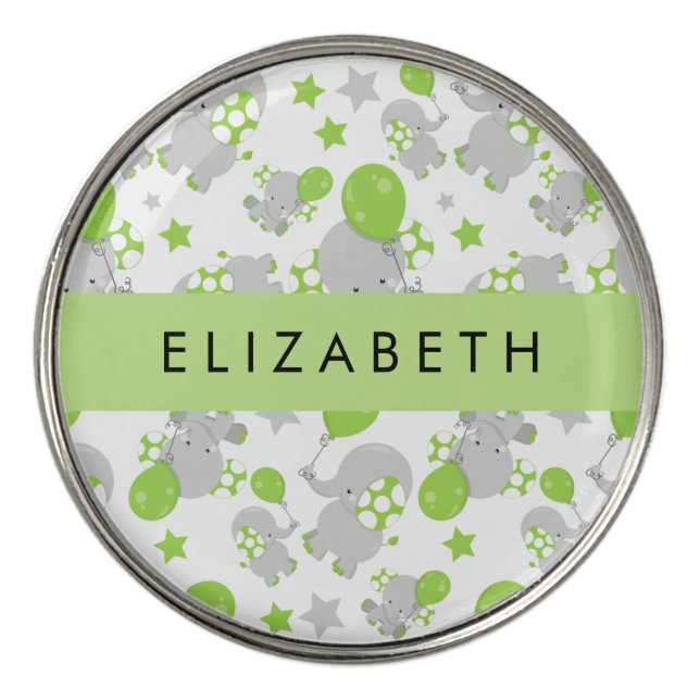 Pattern Of Elephants, Cute Elephants, Your Name Golf Ball Marker (Front)