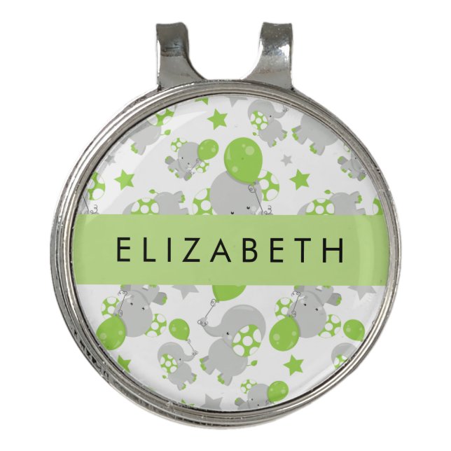 Pattern Of Elephants, Cute Elephants, Your Name Golf Hat Clip (Front)