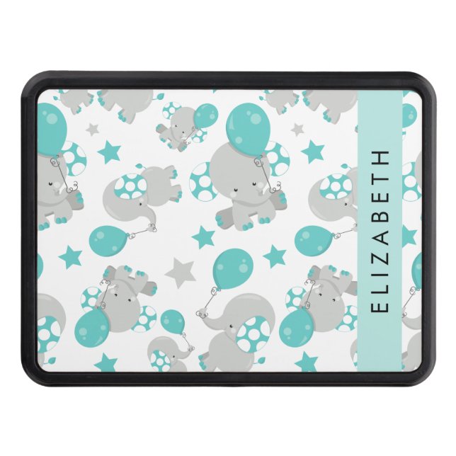 Pattern Of Elephants, Cute Elephants, Your Name Hitch Cover (Front)