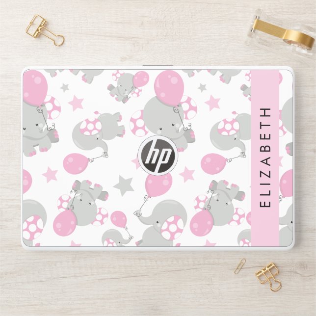 Pattern Of Elephants, Cute Elephants, Your Name HP Laptop Skin (Desk)