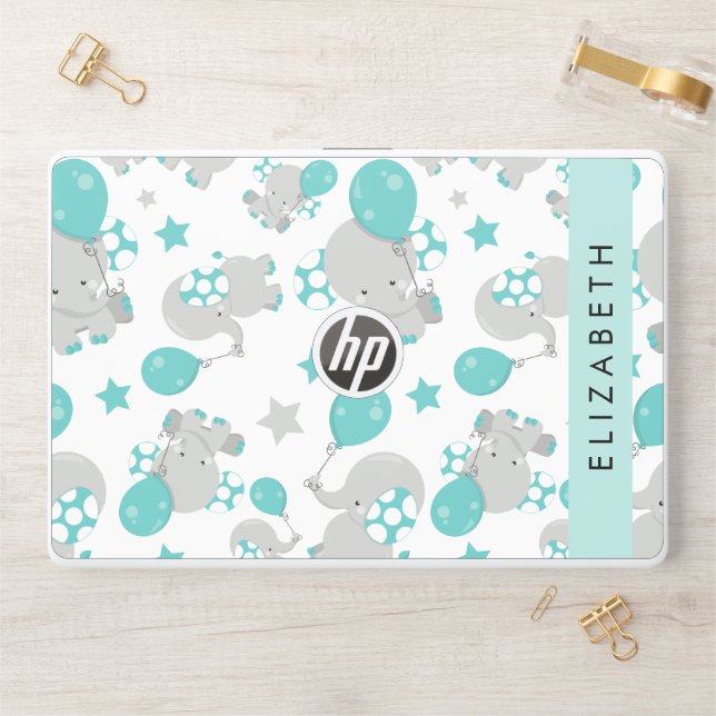 Pattern Of Elephants, Cute Elephants, Your Name HP Laptop Skin (Desk)