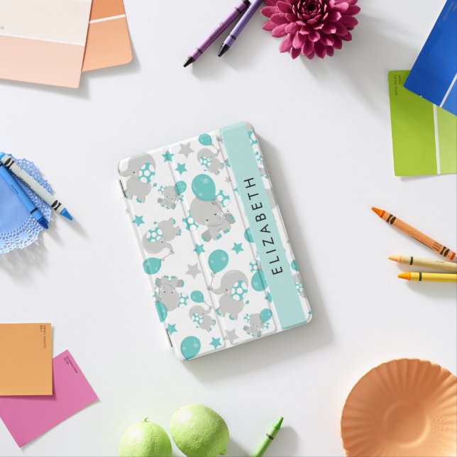 Pattern Of Elephants, Cute Elephants, Your Name iPad Mini Cover (In Situ)