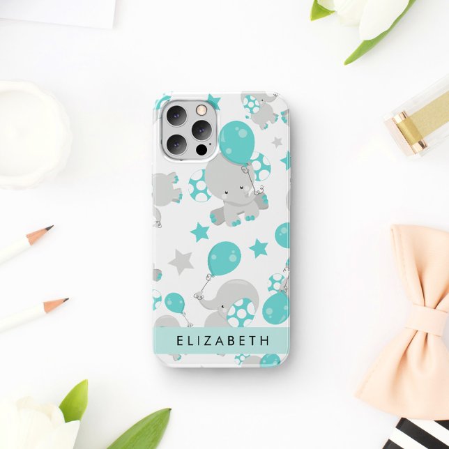 Pattern Of Elephants, Cute Elephants, Your Name iPhone Case (Creator Uploaded)
