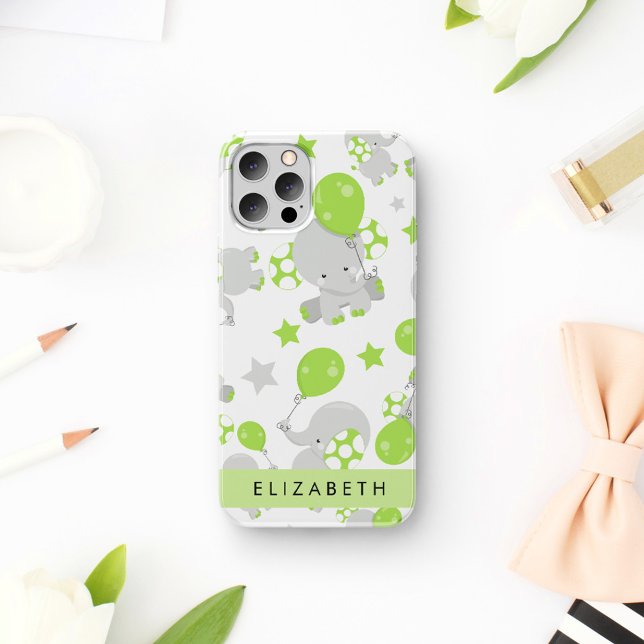 Pattern Of Elephants, Cute Elephants, Your Name iPhone Case (Creator Uploaded)
