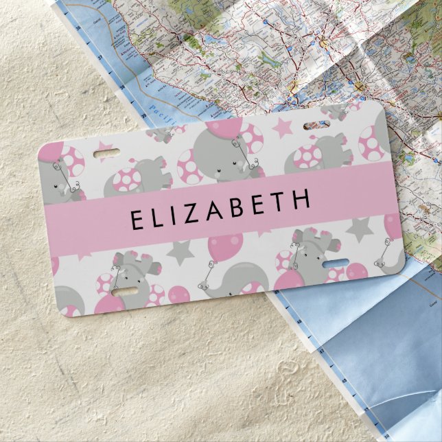 Pattern Of Elephants, Cute Elephants, Your Name License Plate (In Situ)