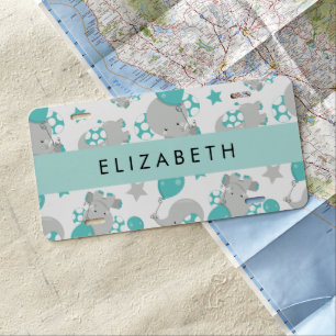 Pattern Of Elephants, Cute Elephants, Your Name License Plate