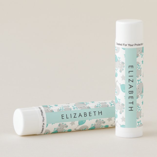 Pattern Of Elephants, Cute Elephants, Your Name Lip Balm (Front)