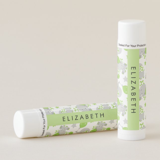 Pattern Of Elephants, Cute Elephants, Your Name Lip Balm (Front)