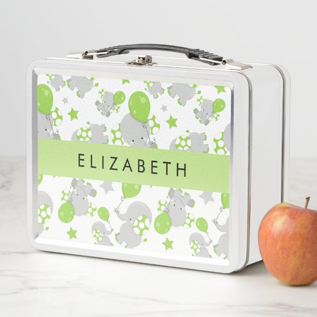Pattern Of Elephants, Cute Elephants, Your Name Metal Lunch Box (In Situ)