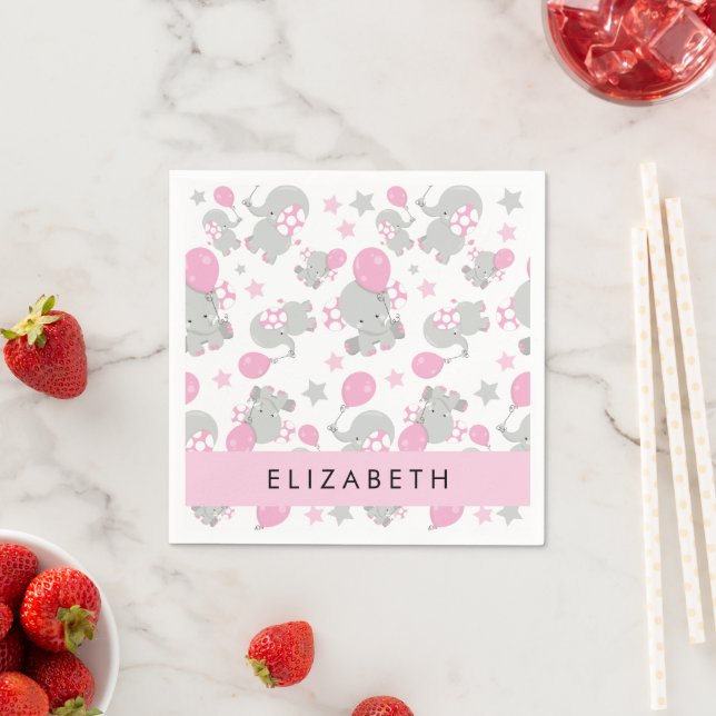 Pattern Of Elephants, Cute Elephants, Your Name Napkins (Insitu)
