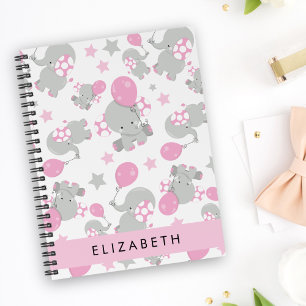 Pattern Of Elephants, Cute Elephants, Your Name Notebook